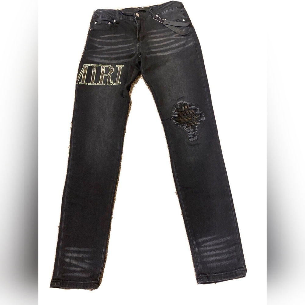 AMIRI Black Skinny Jeans with Distressed Details